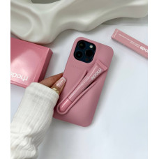 Рожевий чохол rhode на iPhone 15 pro max ribbon с блиском для губ