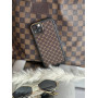 Чехол для iPhone 14 «LV Style» в стиле Louis Vuitton с золотой оправой коричневий