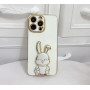 Чохол білий з золотими вставками на  iPhone 15 pro max з підставкою у формі кролика з вбудованою підставкою